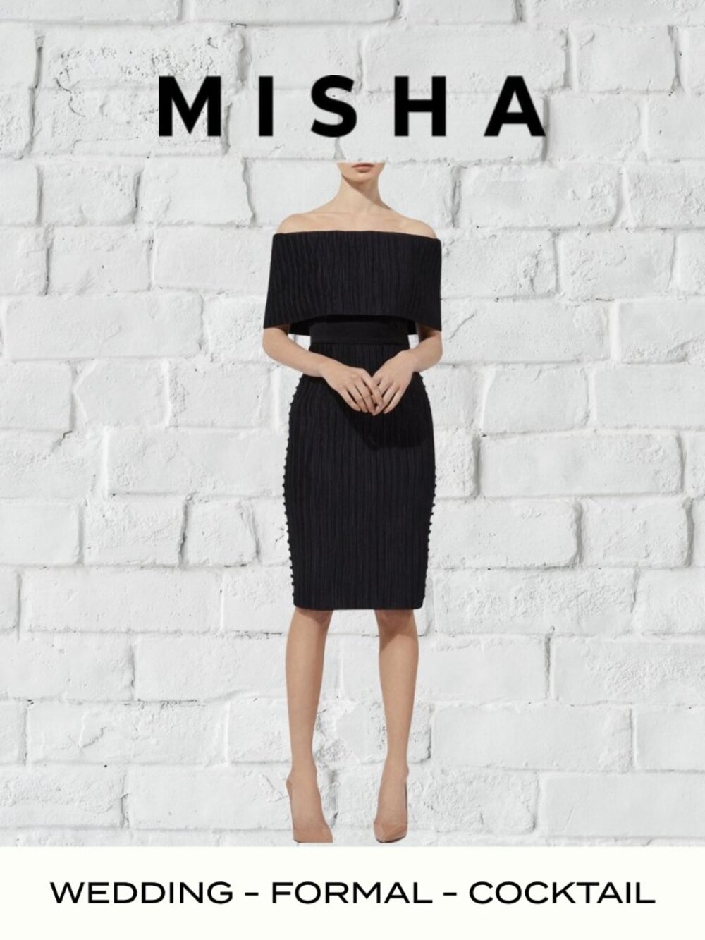 Misha Collection Off-Shoulder Black Cocktail Dress Formal Wedding Black Tie 6